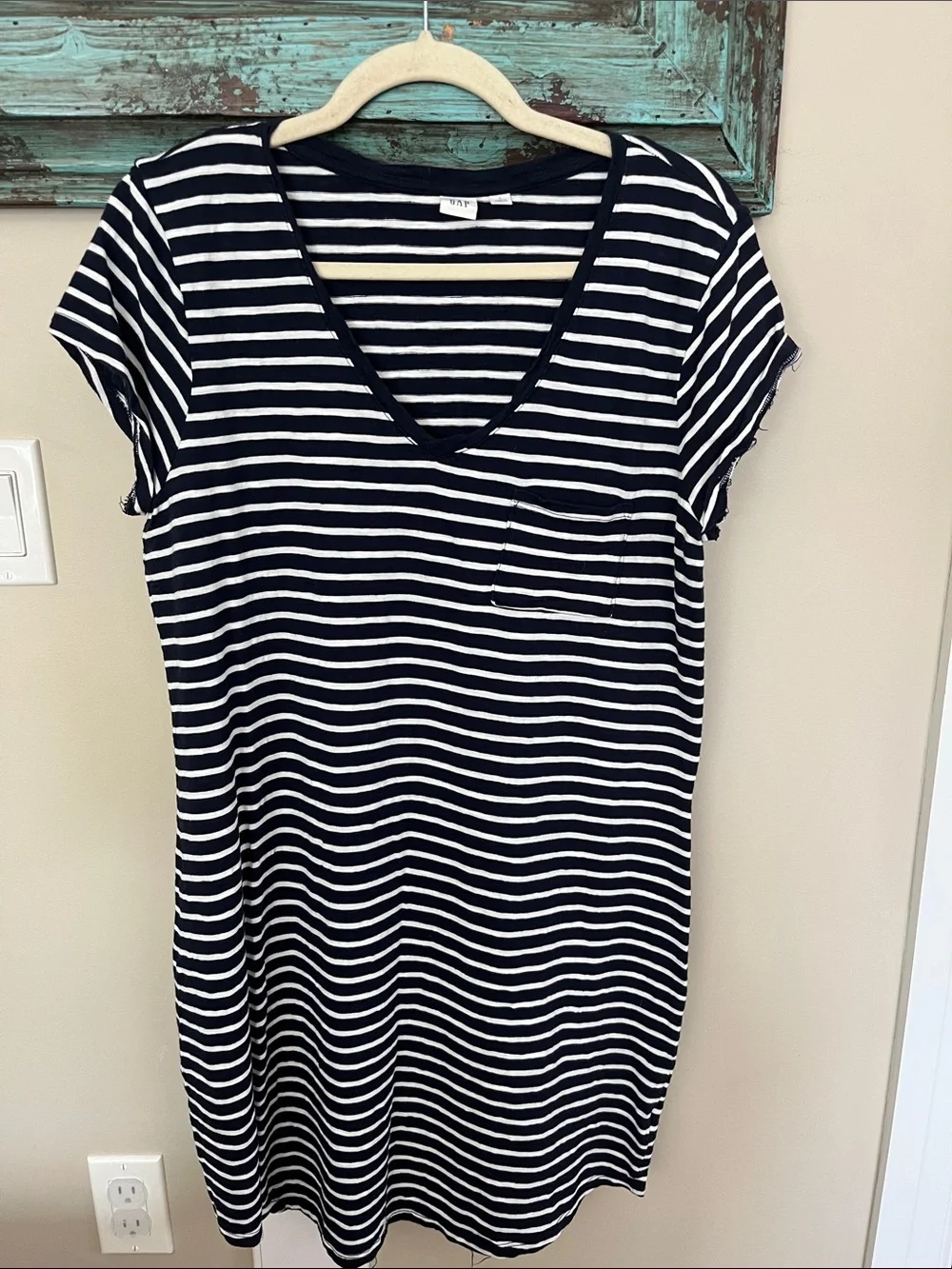 GAP Navy and White Striped V-Neck Swim Cover-Up